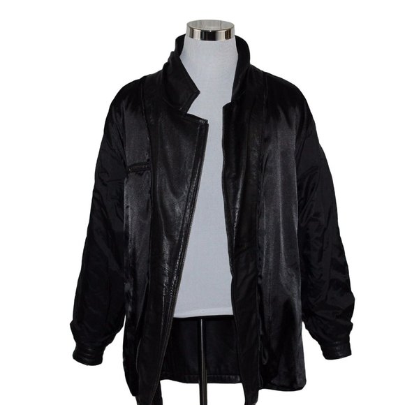 Wilson's Medium Asymmetrical Full Zip 100% Leather Belted Notched Collar Coat - Picture 5 of 12